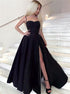 Sweetheart Black Satin  Side Slit Prom Dress LBQ0887